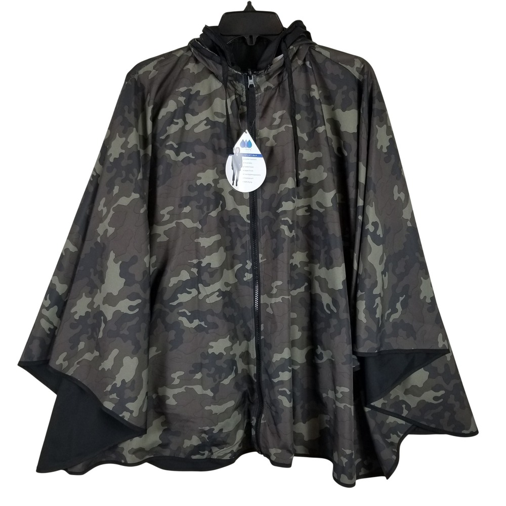 Rainraps Sportyrap Poncho Womens OS Camo Black Reversible Hooded Rain Jacket